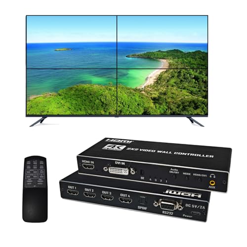 Yuemona Video Wall Controller 2x2 4K TV Splicing Wall Processor HDMI & DVI Input 4 TV Screens Into 1 Wall Display Support IR Remote