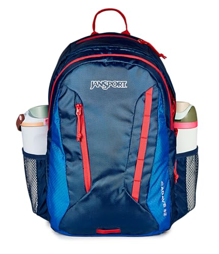 Image of JanSport 32L Agave Hiking Backpack - 15 Inch Laptop Sleeve, Navy | Daypack with Universal 3L Hydration System or 15 Inch Laptop Sleeve, Ideal for Hiking and Traveling
