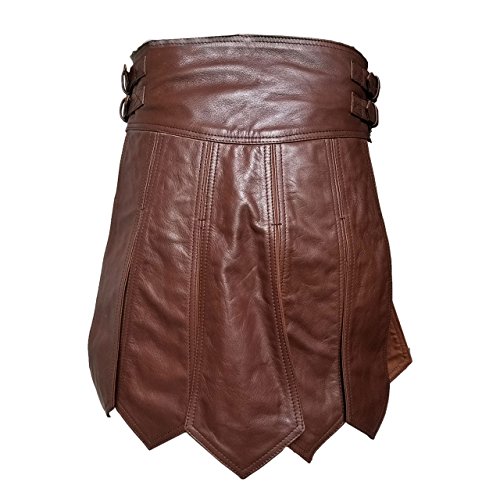 Men's Real Brown Leather Gladiator Kilt – Roman Style, Fully Lined, Adjustable, LARP, Utility Kilt (K1)4