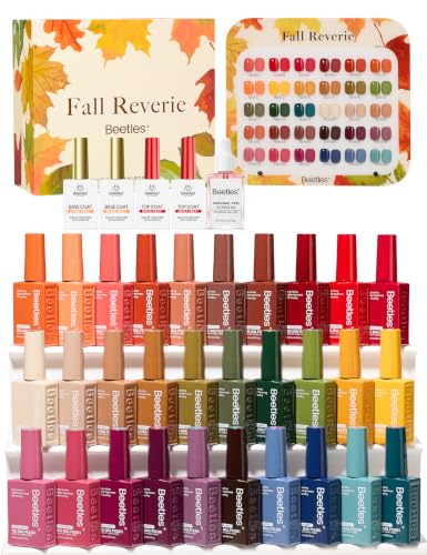Image of Beetles Fall Gel Polish Set - Hema-Free Retro Reverie Collection,30 Colors Autumn Burgundy Orange Colors Gel Nail Kit with Base Top Coat Swatch Card, Soak Off UV LED Polish for Nail Art Salon DIY Gift