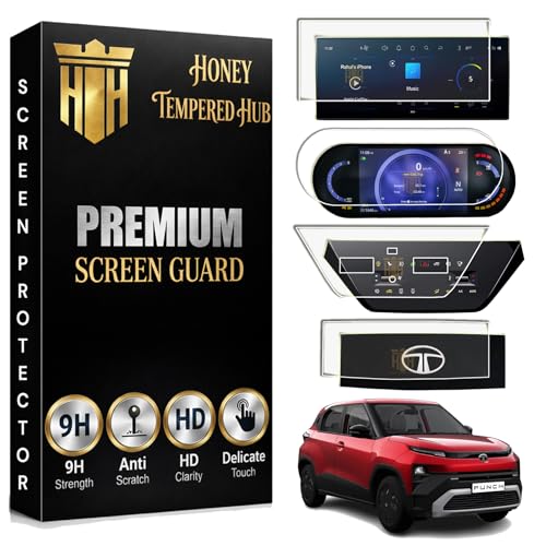 Image of ( 4 PACK ) SCREEN GUARD FOR TATA PUNCH 2026 Facelift / 10.25 INCH INFOTAINMENT TOUCHSCREEN +7 INCH INSTRUMENT CLUSTER +AC VENT + STEERING CLUSTER PROTECTOR / Anti Scratch / HD Clarity / Car Display Music System Protector | TataPunch car Accessory 2026 [Not Tempered Glass]