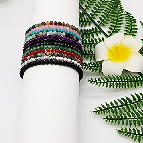 Sonnyx 12 Pieces 4Mm Mini Gemstone Energy Bracelets Natural Gemstone Handmade Crystal Beaded Power Stretch Bracelet Unisex Couple Bracelets #TOP4