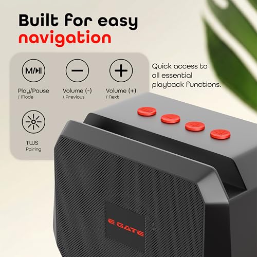 Image of E GATE Atom S24 Bluetooth Wireless Speaker with Phone Stand | 8W | 52mm Driver, Bluetooth 5.2 | TWS Pairing, FM Radio, USB & mSD Card Support | Up to 15 Hours Playtime 411 (Black)