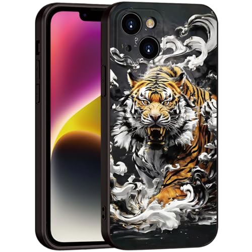 Printed with Tiger for iPhone 14 case, Silicone Soft Shockproof case King Tiger Mysterious Cloud Pattern Prints- Imperial Grandeur(A2- Tigers-Animal)