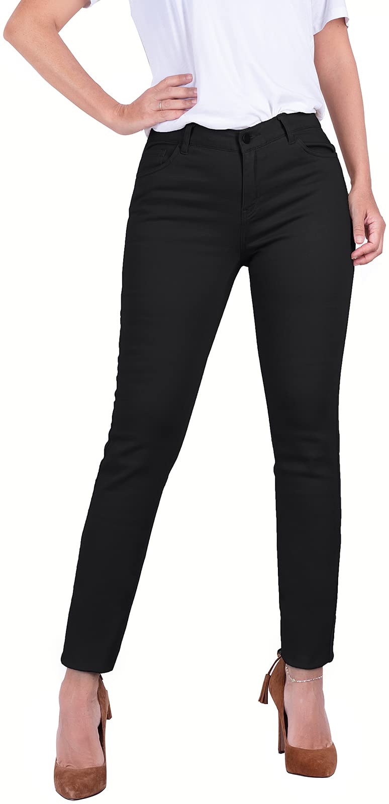 Womens Super Stretch Flexible Fit 5 Pocket Mid Rise Bermuda Pants
