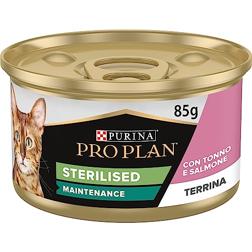 Purina Pro Plan Comida Húmeda para Gato Esterilizado Adulto Terrina con atún y salmón, 24 latas de 85g