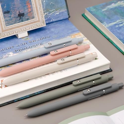Image of 5PCS Retractable Gel Pens Set, Quick Dry Black Ink 0.5mm Fine Point Pens, Smooth Writing Rollerball Gel Ink Pens with Soft Touch Grip for School, Office & Home Use (Morandi Color)