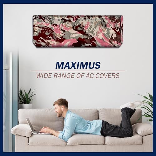 Image of Digital Print Split AC Cover Set for 1.5 Ton Indoor & Outdoor Units - Dustproof & Water Resistant Protection (Pink Red)