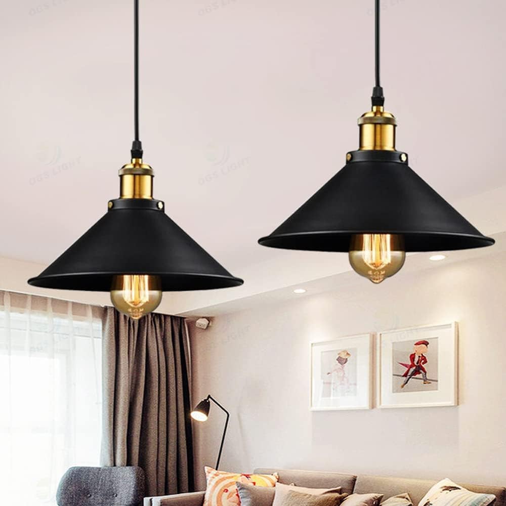 2 Pack Modern Ceiling Lamp Shade Black Metal Cone Shape Pendant Light E27 Base Hanging Light Fixture for Bedroom Hallway Office Café Restaurant - Image 2