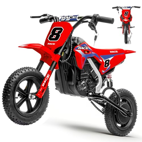 Image of 24V Kids Electric Dirt Bike - 250W Electric Motorcycle, 11 Mph Max Speed Electric Motorcycle Mini Bike with Music, 10 Miles Range, Twist Grip Throttle, Metal Suspension, Rubber Tires (Red)