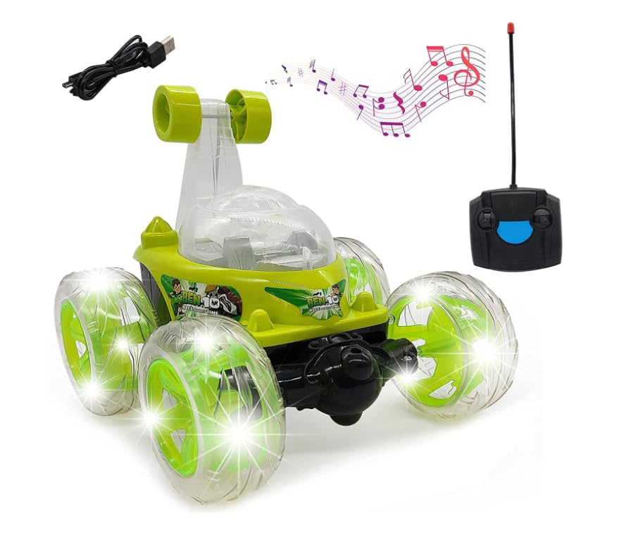Image of Babble Buddies Kids' Stunt Car: Rechargeable Remote Control, 360-Degree Twisting Acrobatics, Music & Lights, Plus Charger (Assorted Color).
