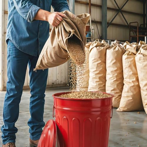 Image of Plexon Metal Trash Can with Lid 13 Gallon, Decorative Outdoor Trash Can Heavy Duty Galvanized Metal Bucket with Lid for Garage Workshop Storage Farmhouse, Red 3 Pack