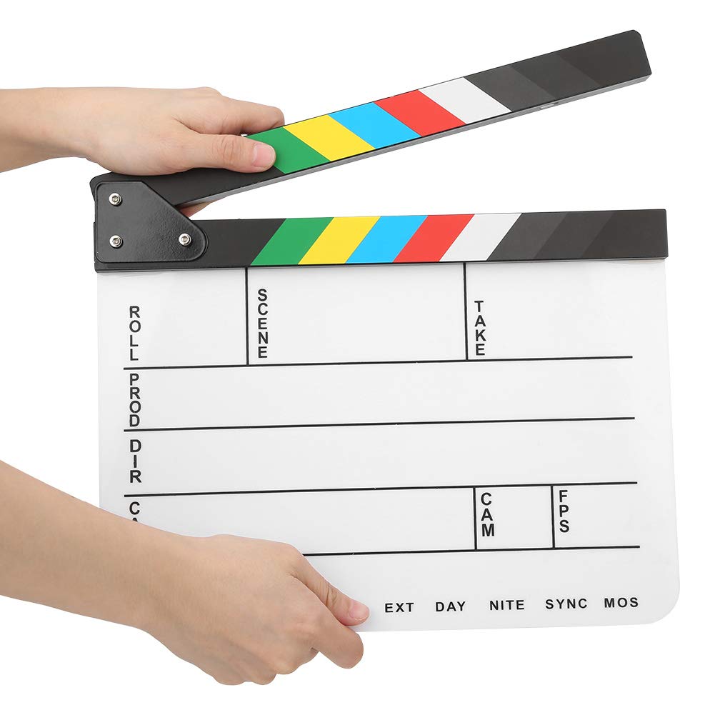30x25CM Acrílico Claqueta de cine Director profesional Acción Clap Película Fotografía Herramienta para amantes del cine, Cineasta aficionado, Imán incorporado(vistoso)