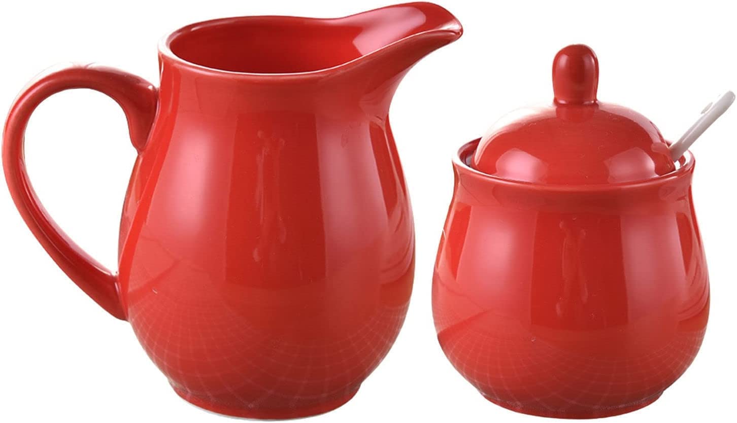 Azucarero de cerámica, jarra for crema, tarro for azúcar, juegos for crema y azúcar, jarra for leche y azucarero, decoración for cocina, jarra for leche y azucarero rojo (color: rosa, tamaño: jarra fo