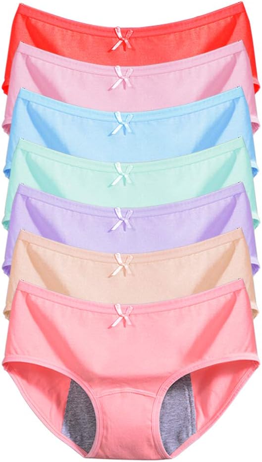 Eiggam Underwear for Girls, Cotton Menstrual Period Underwear Absorbent Leakproof Postpartum Panties,Comfort Briefs Underwear 7 Pack (Large)