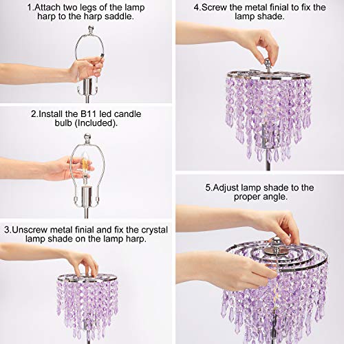 Usb Bedside Crystal Lamp, 3-Way Dimmable Touch Nightstand Lamp With Dual Usb Charging Ports, Lavender Table Lamp Decorative Accent Lamp Silver For Bedroom, Living Room, Office, B11 Led Bulb Included #TOP4