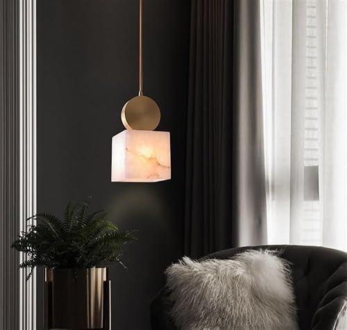 Scandinavian Modern Pendant Light, Mini Marble Chandelier, Creative Square Pendant Ceiling Fixture Lamp for Bedroom, Study Hanging Lights