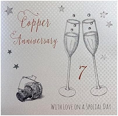 White Cotton Cards Tarjeta de 7º Aniversario Hecha a Mano con Texto en inglés Copper Anniversary with Love On Your Special Day, WA7, Blanco, 16cm x 16cm