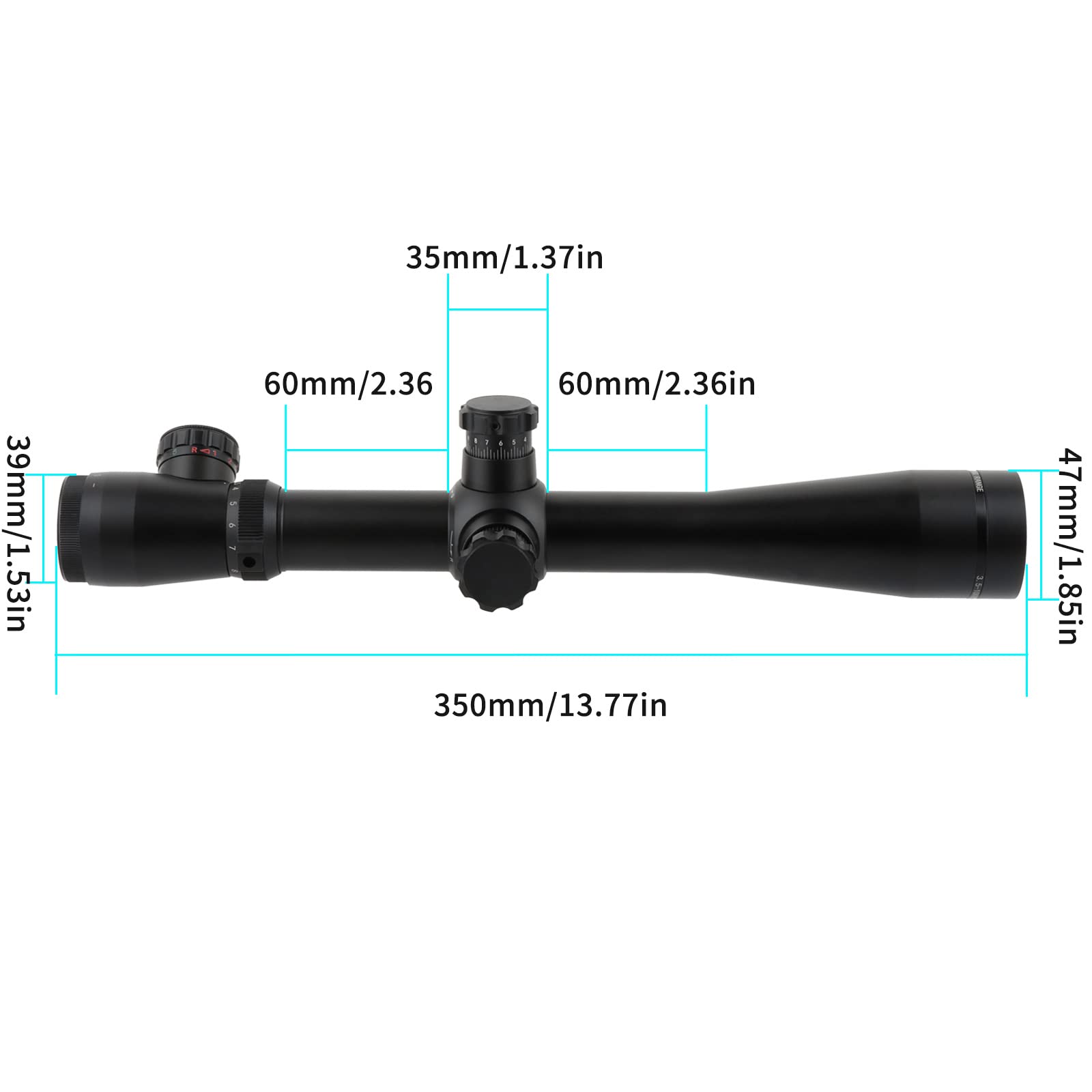 Cannocchiale Carabina 3.5-10X40mm Tattico Airsoft Mirino Telemetro Rapido Rossa Illuminato Reticolo Ottica Caccia con 20mm/11mm Mount Rings