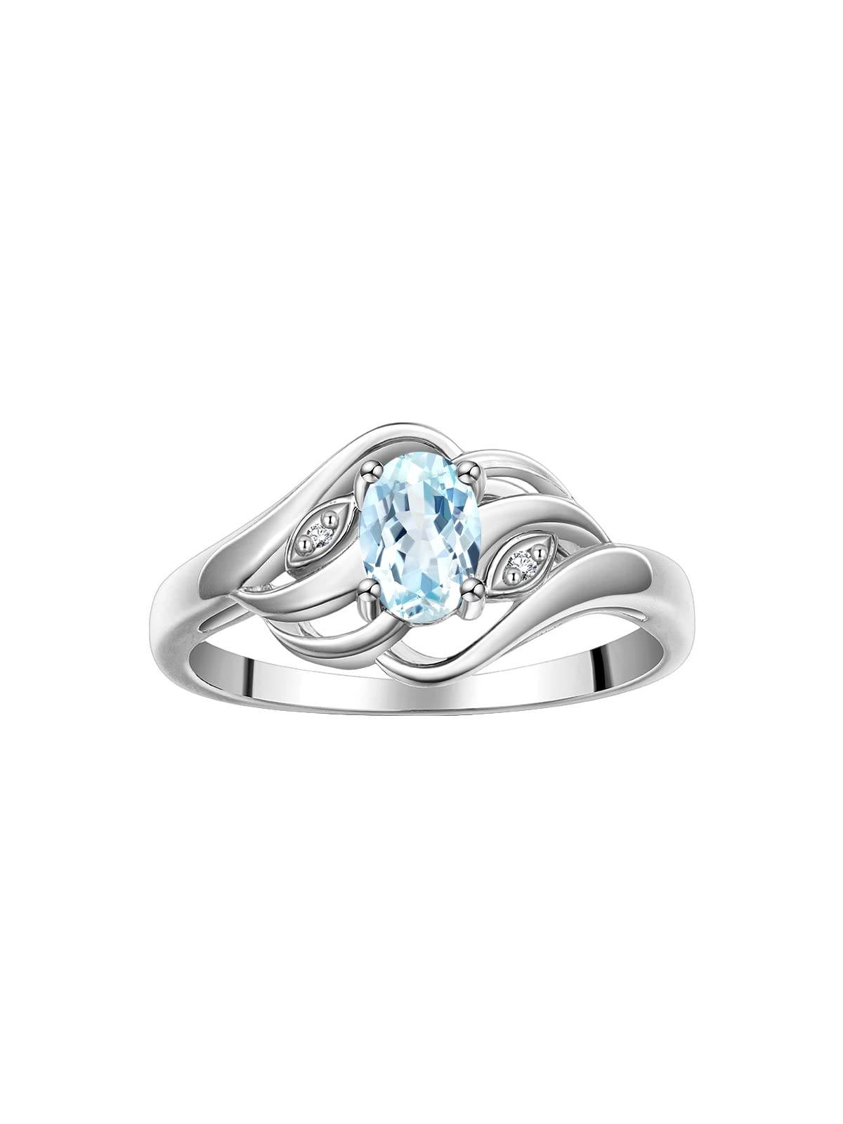 Rylos Ring featuring Classic Style, 6X4MM Birthstone Gemstone, &amp; Diamonds - Elegant Jewelry for Women in Sterling Silver, Sizes 5-10