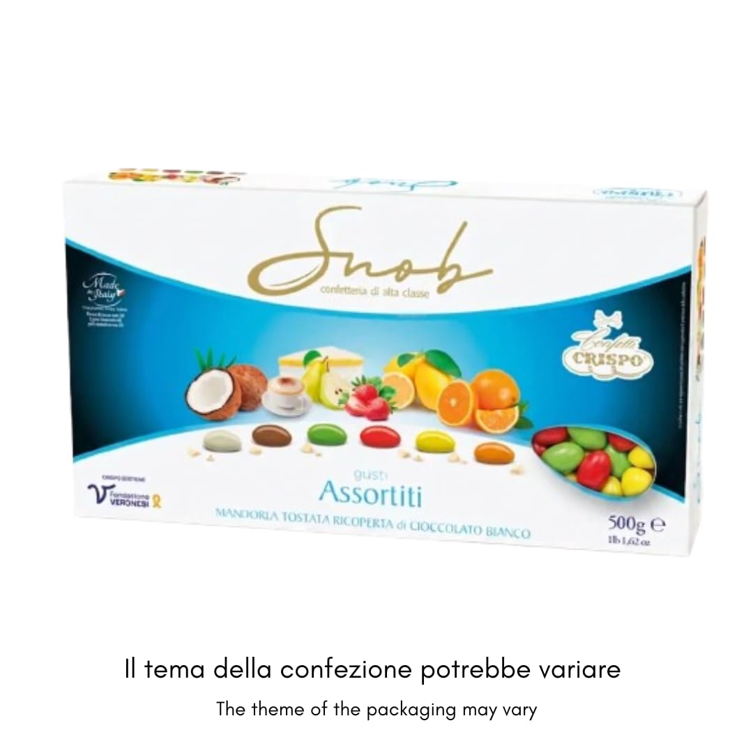 Confetti Snob Crispo 2 Kg, Gusti Assorititi con Mandorla Tostata Ricoperta di Cioccolato Bianco per Bomboniera Confettata Matrimonio Comunione - 2000 Grammi