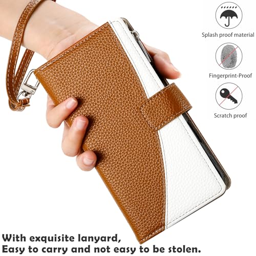 Housse cuir Redmi Note 14 Pro+ 5G marron multi-carte zippée et fermeture magnétique - 3