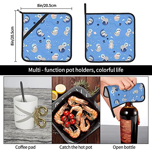 Cute Astronaut Sloth Pot Holders Heat Resistant Kitchen Oven Gloves With Hanging Loops Oven Hot Pads For Bbq Cooking Baking,Set Of 2 #TOP7