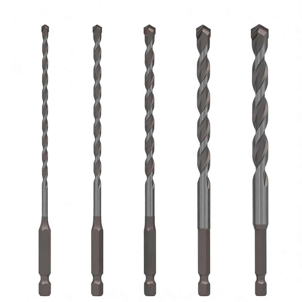 5 Brocas de Carburo con para vástago Hexagonal para Hormigón Vidrio y para madera - Punta Triangular Precisa Juego de 5 Unidades 6.35mm