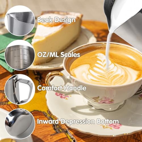 350 ml Dzbanek do Spieniania Mleka, Dzbanek do mleka ze stali nierdzewnej, latte dekorowanie pióro artystyczne, Dzbanek na Mleko z Miarką dla Baristy, Espresso, Latte Art, Idealny dla Miłośników Kawy
