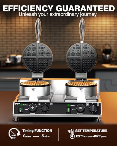 Image of PYY Commercial Waffle Maker - Double Waffle Maker Machine,Stainless Steel,Non-stick Electric Chaffle Maker for Restaurant Party Food Stall