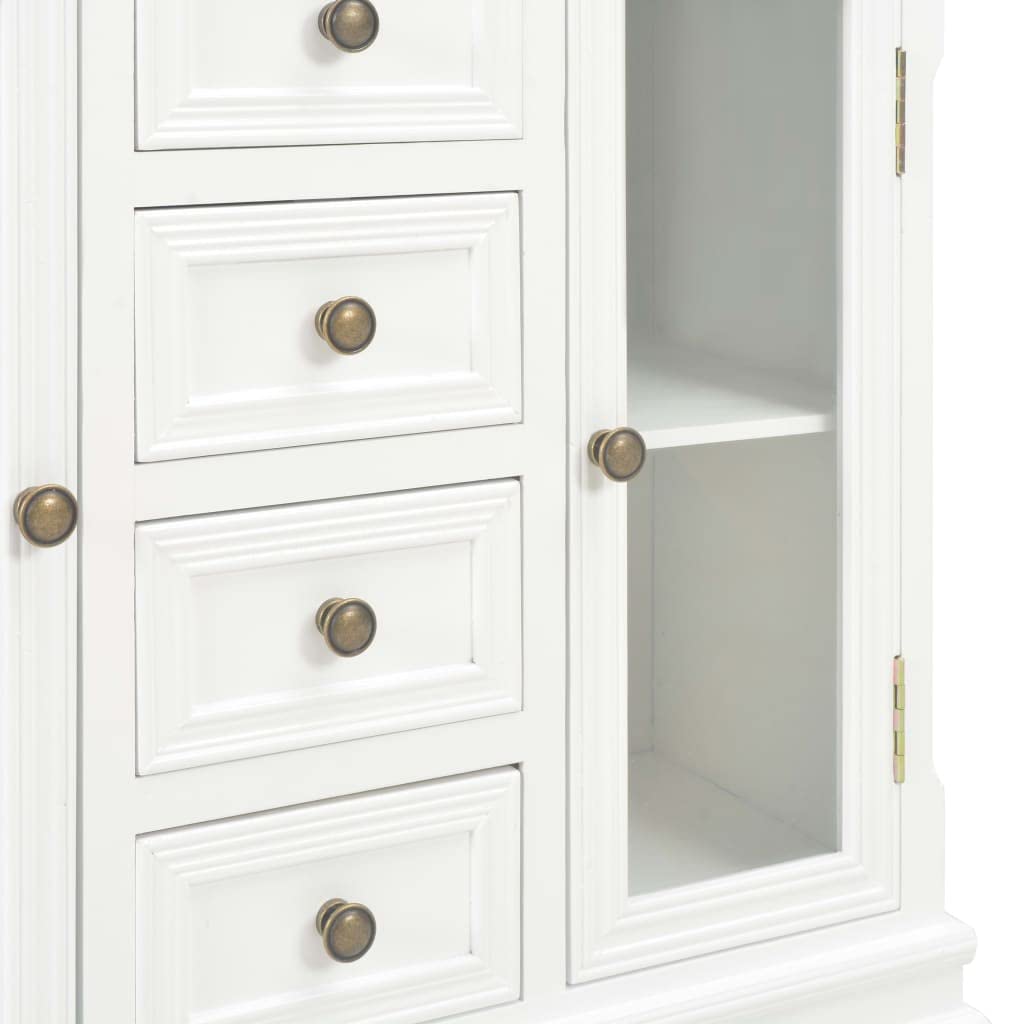 Klasyczny kredens biały, 70 x 28 x 70 cm, lite drewno sosnowe, z 4 szufladami i 2 półkami, w stylu francuskim, kredens z płyty MDF i drewna sosnowego, do salonu, sypialni