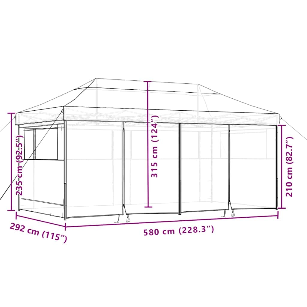 Tienda de recepción plegable plegable con 4 paredes laterales | Techo de tela Oxford con revestimiento de PVC, marco de acero, ventanas transparentes, 2 entradas con cremallera, pop-up