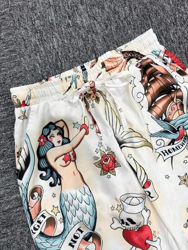 Women's Wide Leg Casual Pants Elegant Vintage Floral Print Drawstrings Elastic Waist Trousers with Pockets4