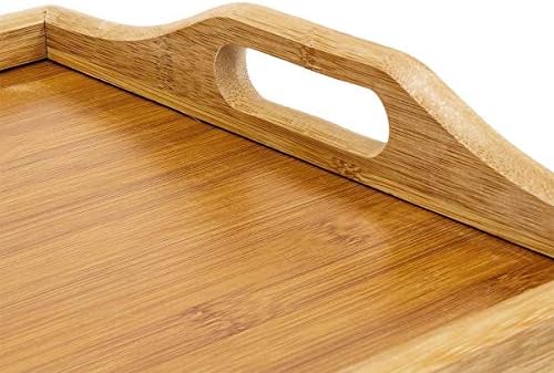 Bamboo Folding Serving Tray Size: 21.5 x 47 x 27 cm Foldable Bed Table Serving Tray for Breakfast and Snacks and Lap Table or Knee Table with Handles Easy to Clean, Natural Brown