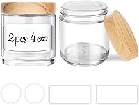 Vista 1 de Small Glass Jars with Lids, 4 oz Glass Jars with Plastic Woodgrain Lids & Inner Liners, Reusable Travel Cosmetic Containers for Creams, Makeup