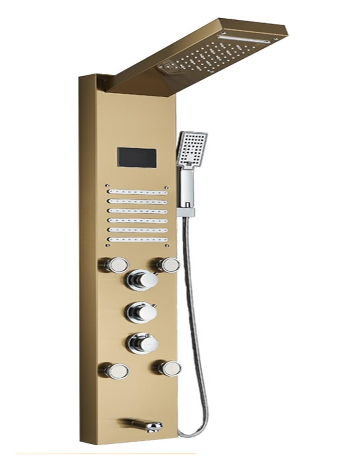 Soywim Brushed Gold 8004 Shower System, Led Light Shower Panel,Waterfall Rain Digital Display Faucet Set,Spa Massage Jet Bathroom Column Mixer Tap System(Brushed Gold 8004)