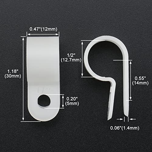 Image of BAOMAIN 1 /2-Inch R-Type Cable Clamps, 100-Pack Wire Nylon Wire Management Clips, UC-3 Screw-On Cord Fasteners for Home, Office, and Industrial Use
