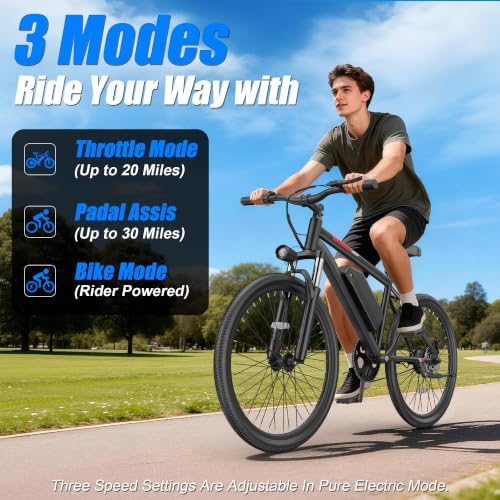 Electric Bike for Adults, 20"/26" Mountain Ebike, 250W Motor with 1000W Peak Power, 48V 5.2Ah Removable Battery, Up to 30 Miles Range, 3 Riding Modes, Front Suspension image 5