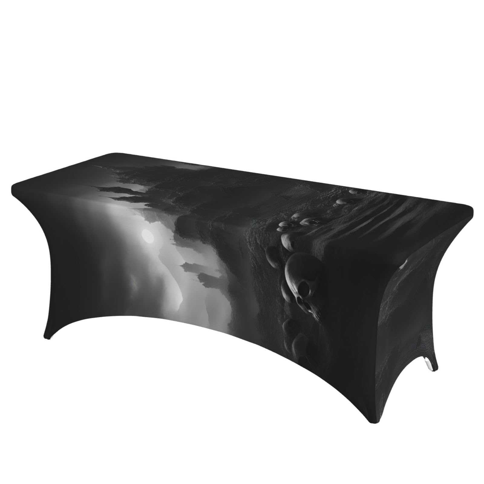 NImongt Black And White Skulls 1 Print Elastic Rectangular Tablecloth Holidays Family Banquet Wedding Party Table Cover