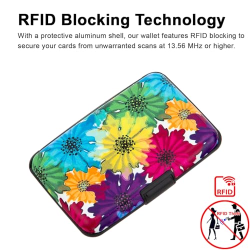 Image of Credit Card Holder, Metal Card Wallet RFID Blocking Mini Slim Aluminum Business Hard Card Case for Women Men (Motley Floral)