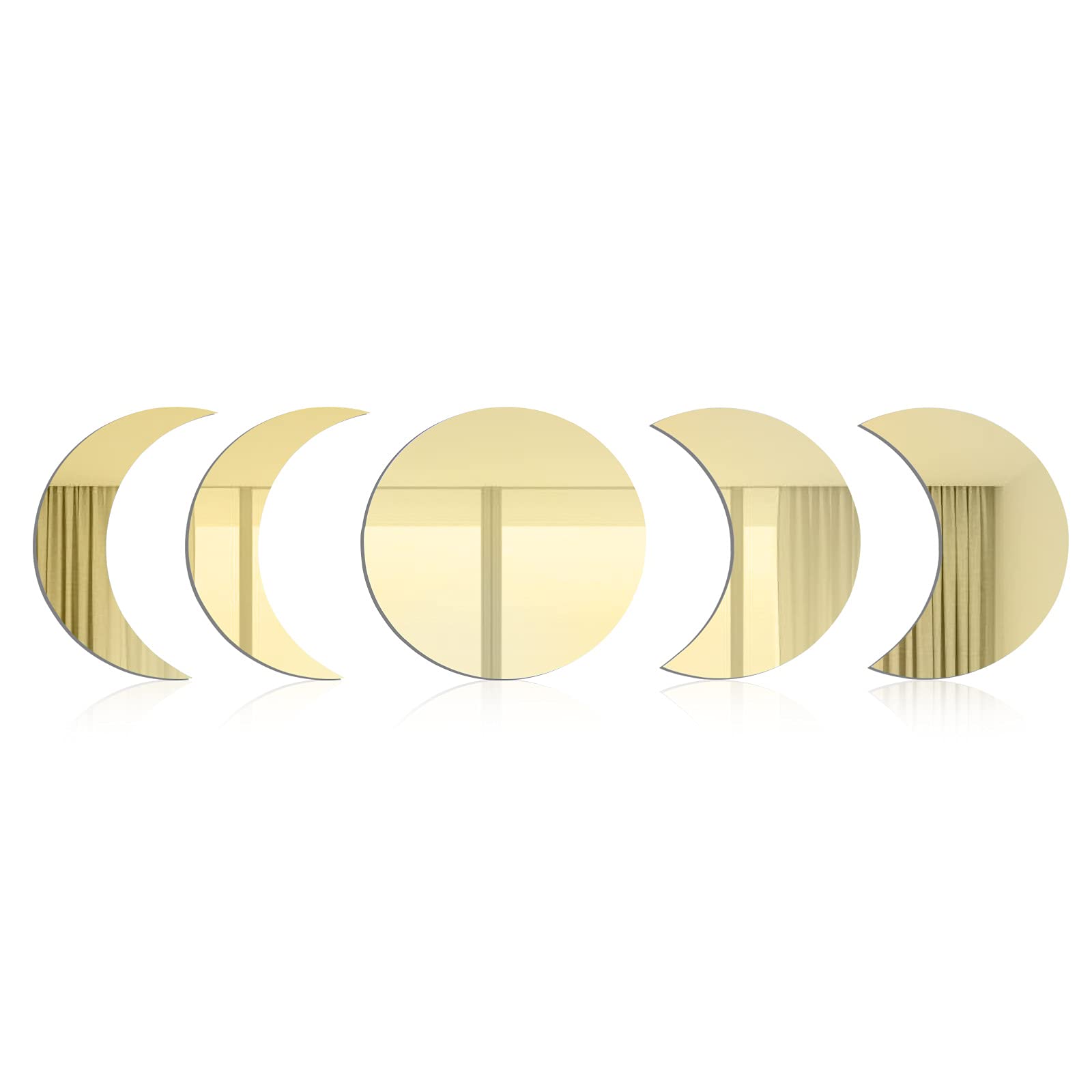 Siyano Gold 5 Pcs, Acrylic Moon Phase Mirror, Wall Decoration Mural