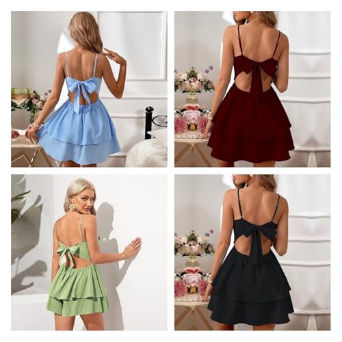 Women's Sexy Backless Halter Dress with Adjustable Bow - Summer V-Neck Mini Dress for Parties3