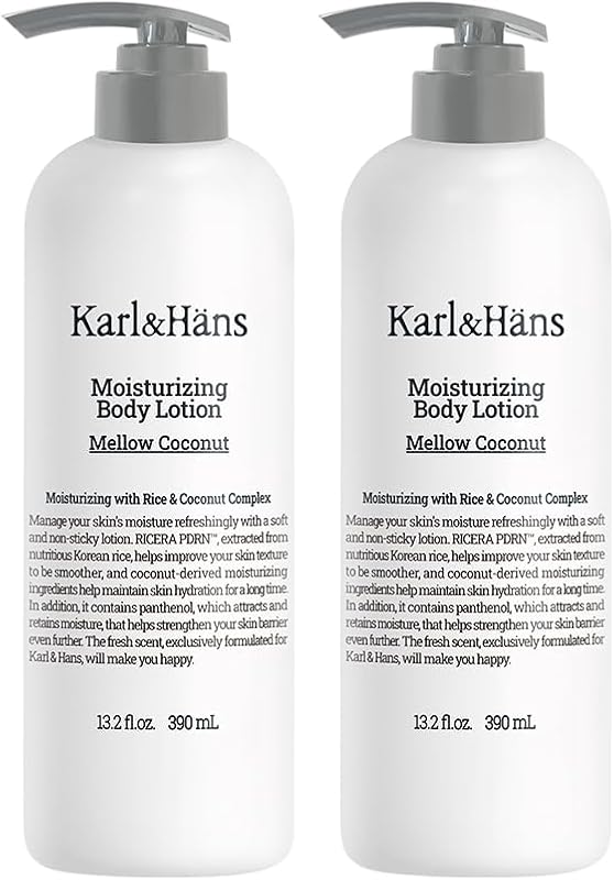 Loção corporal Karl&Häns com PDRN de arroz coreano e ceramida, fragrância de coco, 396 mL, pacote com 2