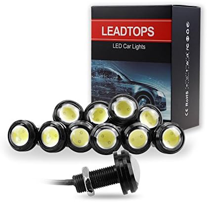 LEADTOPS 10Pcs 18mm 12V Eagle Eye LED Car Fog DRL Daytime Running Light Backup Reverse Tail Rock Lights Small bulb (White, Black Case)