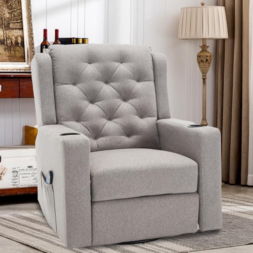 Image of Comermax Large Massage Rocker Recliners with Wide Seat Tufted Fabric Swivel Rocker Recliner Chair with Cup Holders, Living Room Rocking Glider Chairs for Nursery (Gray, Oversize)