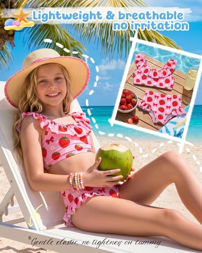 Image of Xaatren Toddler Girl Swimsuits 2 Piece Kids Ruffle Trim Bathing Suit with Adjustable Strap Summer Cute Tankini for 2-8 Years