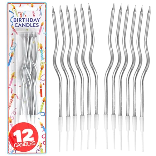 12 Count Silver Spiral Metallic Birthday Candles Cake Candles Birthday Parties Wedding Party Spiral Candles Gold Birthday Candles