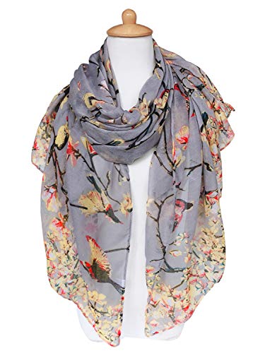 Image of GERINLY Scarfs for Women Lightweight Cotton Feel Scarves Floral Birds Print