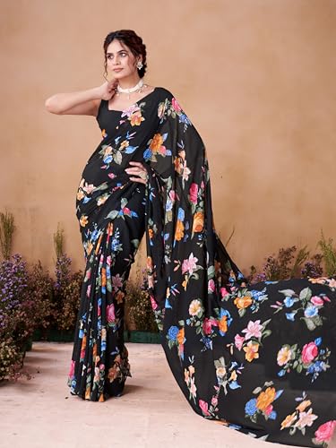 Image of Garden Vareli Women Georgette All Over Floral Printed Saree