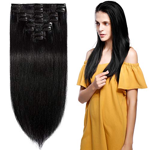 Clip in Remy Human Hair Extensions Full Head 8 Pieces Set Long length Straight Very Soft Style
